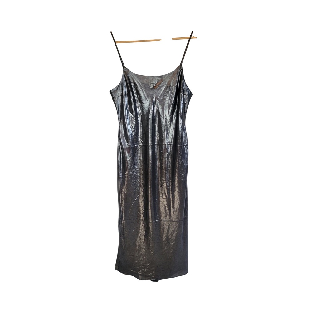 Express Metallic Midi Slip Dress Gray Black Size Small Liquid Metal